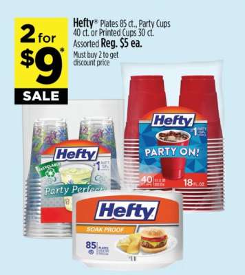 Hefty Plates 85 ct., Party Cups 40 ct. or Printed Cups 30 ct.
