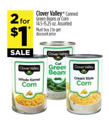 Clover Valley Canned Green Beans or Corn