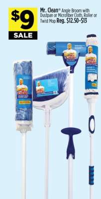 Mr. Clean Angle Broom with Dustpan or Microfiber Cloth, Roller or Twist Mop