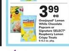 Overjoyed Lemon White Chocolate Popcorn or Signature SELECT Raspberry Lemon Crispy Treats