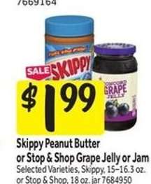 Skippy Peanut Butter or Stop & Shop Grape Jelly or Jam
