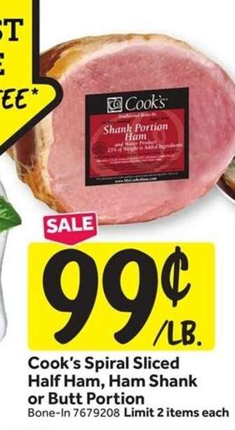 Cook's Spiral Sliced Half Ham, Ham Shank or Butt Portion