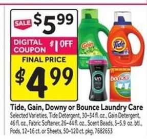 Tide, Gain, Downy or Bounce Laundry Care