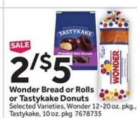 Wonder Bread or Rolls or Tastykake Donuts