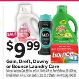 Gain, Dreft, Downy or Bounce Laundry Care