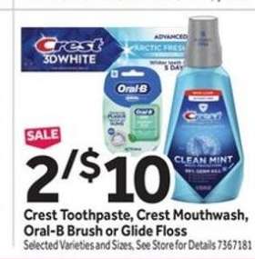 Crest Toothpaste, Crest Mouthwash, Oral-B Brush or Glide Floss