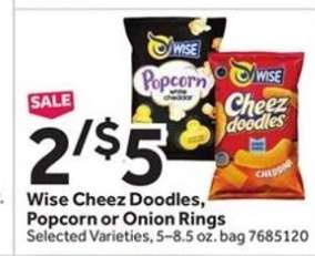 Wise Cheez Doodles, Popcorn or Onion Rings