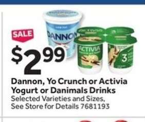Dannon, Yo Crunch or Activia Yogurt or Danimals Drinks