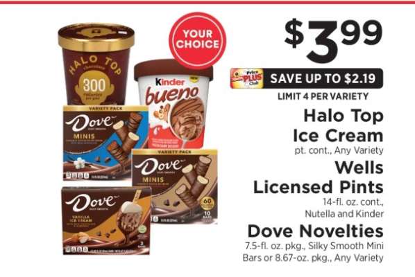 Halo Top Ice Cream, Wells Licensed Pints, Dove Novelties