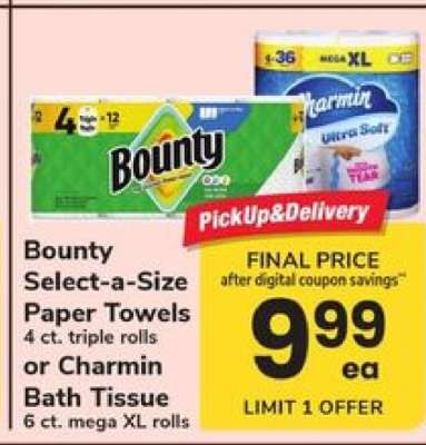 Bounty Select-a-size Paper Towels or Charmin Bath Tissue