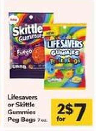 Lifesavers or Skittle Gummies Peg Bags