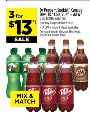 Dr Pepper, Sunkist, Canada Dry, RC Cola, 7UP or A&W