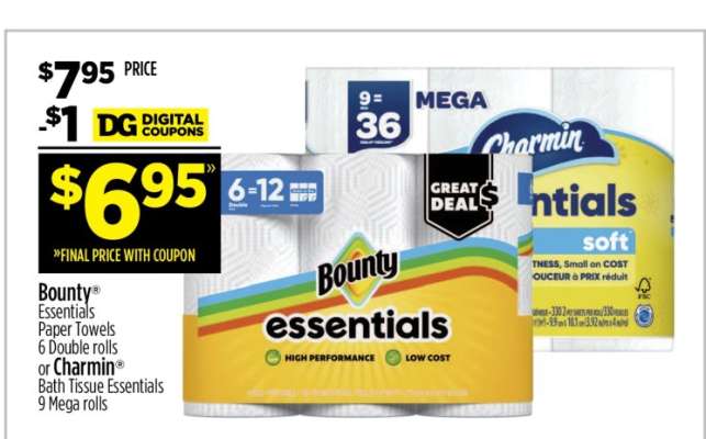 Bounty Essentials or Charmin Essentials