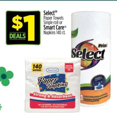 Select Paper Towels Single roll or Smart Care Napkins 140 ct.