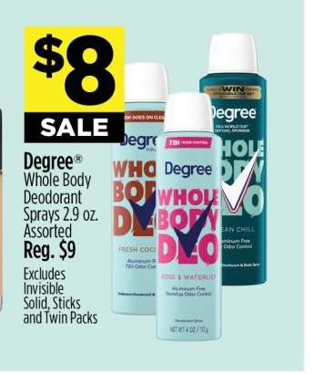 Degree Whole Body Deodorant Sprays 2.9 oz. Assorted