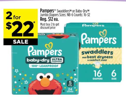 Pampers Swaddlers or Baby-Dry Jumbo Diapers