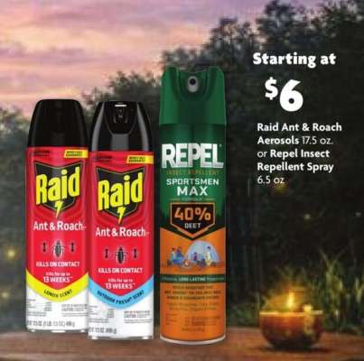 Raid Ant & Roach Aerosols or Repel Insect Repellent Spray