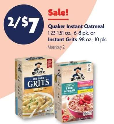 Quaker Instant Oatmeal or Instant Grits