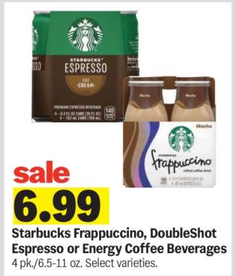Starbucks Frappuccino, DoubleShot Espresso or Energy Coffee Beverages