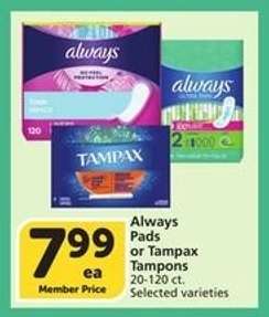 Always Pads or Tampax Tampons