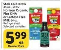 Stok Cold Brew / Horizon Organic, Plus DHA or Lactose Free Milk