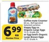 Coffee-mate Creamer, Happy Egg co. Organic Large Eggs, Egg-land's Organic Large Brown Eggs