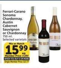 Ferrari-Carano Sonoma Chardonnay, Austin Cabernet Sauvignon or Chardonnay