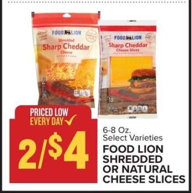 FOOD LION SHREDDED OR NATURAL CHEESE SLICES