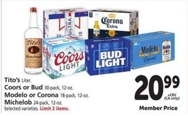 Tito's, Coors, Bud, Modelo, Corona, Michelob