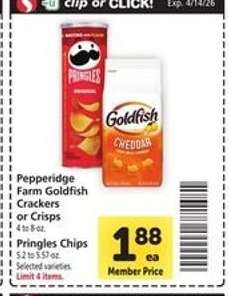Pepperidge Farm Goldfish Crackers or Pringles Chips
