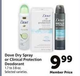 Dove Dry Spray or Clinical Protection Deodorant