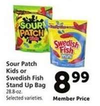 Sour Patch Kids or Swedish Fish Stand Up Bag