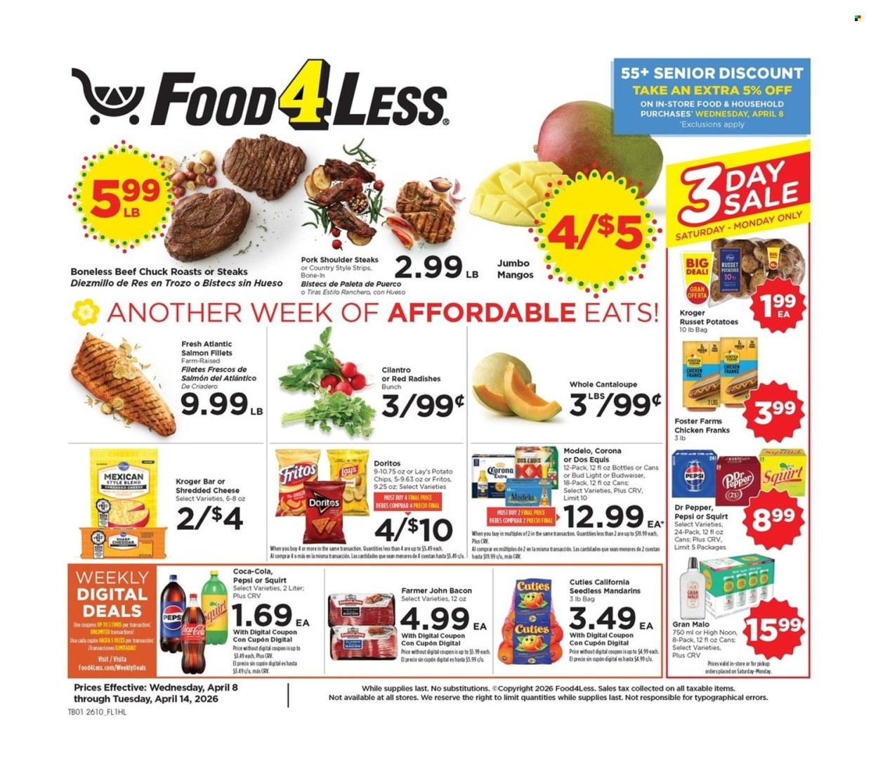 Food 4 Less ad - 04/08/2026 - 04/14/2026. Page 1