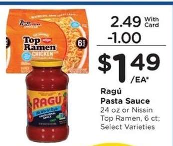 Ragú Pasta Sauce or Nissin Top Ramen