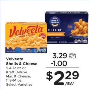 Velveeta Shells & Cheese or Kraft Deluxe Mac & Cheese