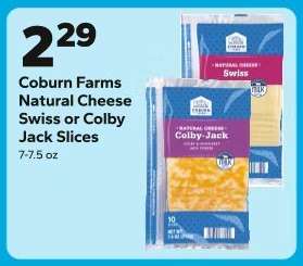 Coburn Farms Natural Cheese Swiss or Colby Jack Slices