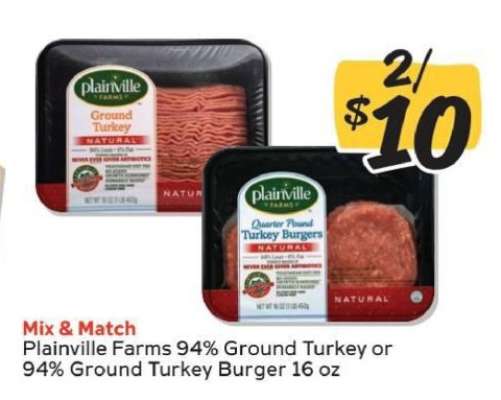 Plainville Farms 94% Ground Turkey or 94% Ground Turkey Burger