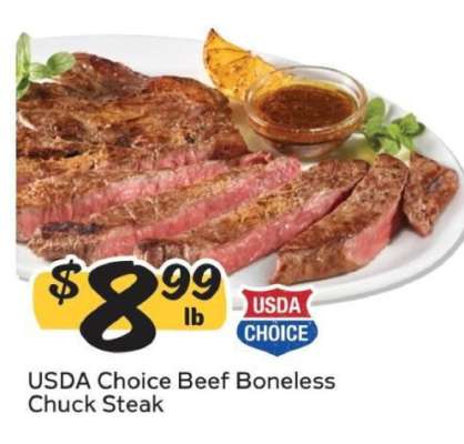 USDA Choice Beef Boneless Chuck Steak