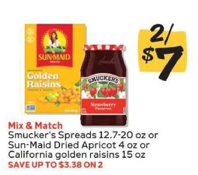 Smucker's Spreads or Sun-Maid Dried Apricot or California Golden Raisins