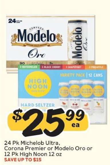 24 Pk Michelob Ultra, Corona Premier or Modelo Oro or 12 Pk High Noon 12 oz
