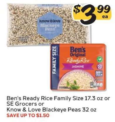 Ben's Ready Rice Family Size or Know & Love Blackeye Peas