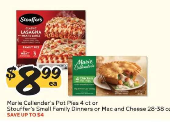 Marie Callender's Pot Pies 4 ct or Stouffer's Small Family Dinners or Mac and Cheese 28-38 oz
