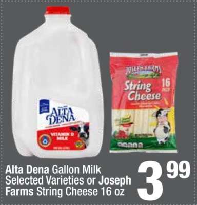 Alta Dena Gallon Milk or Joseph Farms String Cheese
