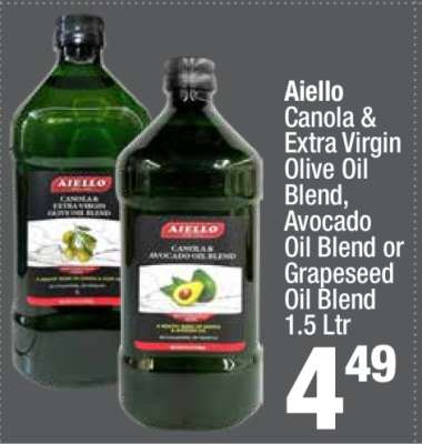 Aiello Canola & Extra Virgin Olive Oil Blend, Avocado Oil Blend or Grapeseed Oil Blend