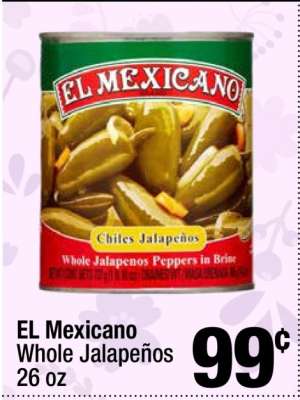 EL Mexicano Whole Jalapeños 26 oz