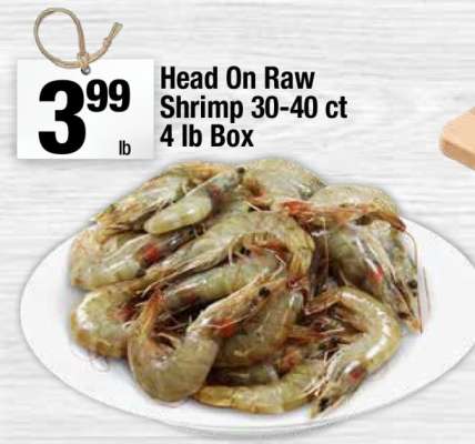 Head On Raw Shrimp 30-40 ct 4 lb Box