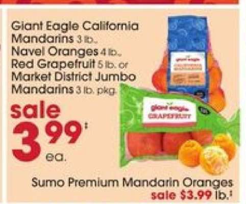 Giant Eagle California Mandarins, Navel Oranges, Red Grapefruit, Market District Jumbo Mandarins