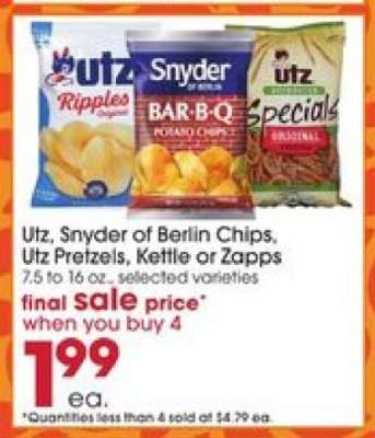 Utz, Snyder of Berlin Chips, Utz Pretzels, Kettle or Zapps