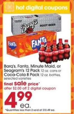 Barq's, Fanta, Minute Maid, or Seagram's 12 Pack or Coca-Cola 8 Pack
