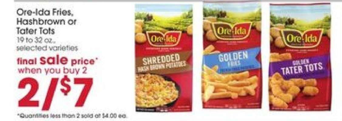 Ore-Ida Fries, Hashbrown or Tater Tots